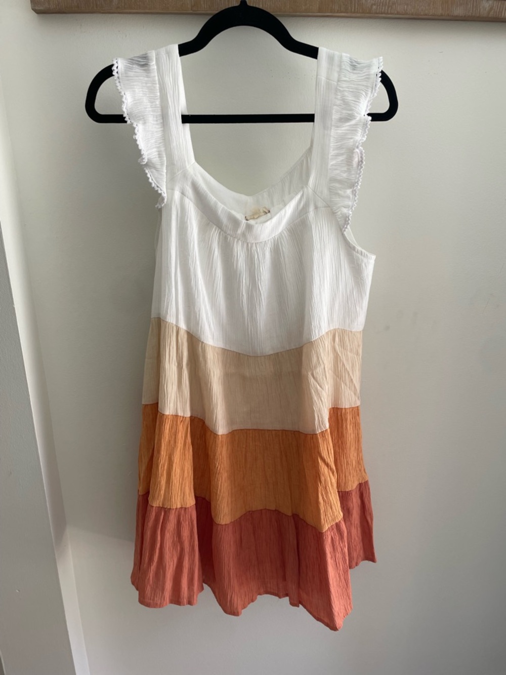 Hem & Thread White Cream Orange Rust Tiered Mini Dress